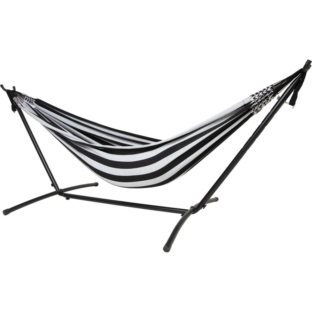 10ft Black Universal Steel Hammock Stand & Authentic Double Raya Hammock in Binario