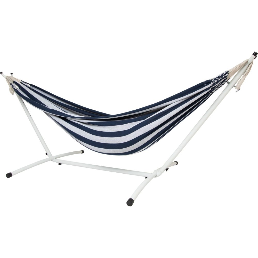 10ft White Universal Steel Hammock Stand & Authentic Double Raya Hammock in Nautico