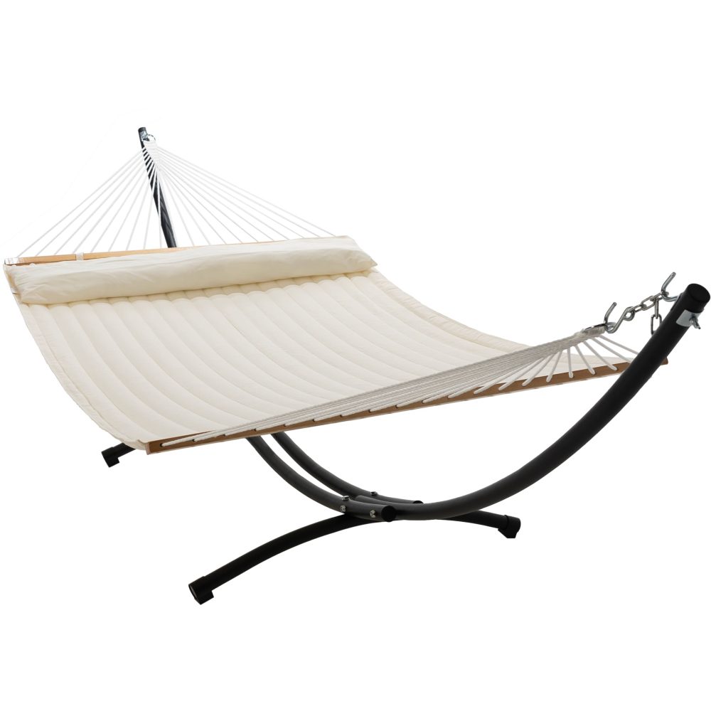 12ft Steel Arc Hammock Stand & King Quilted Hammock in Cream