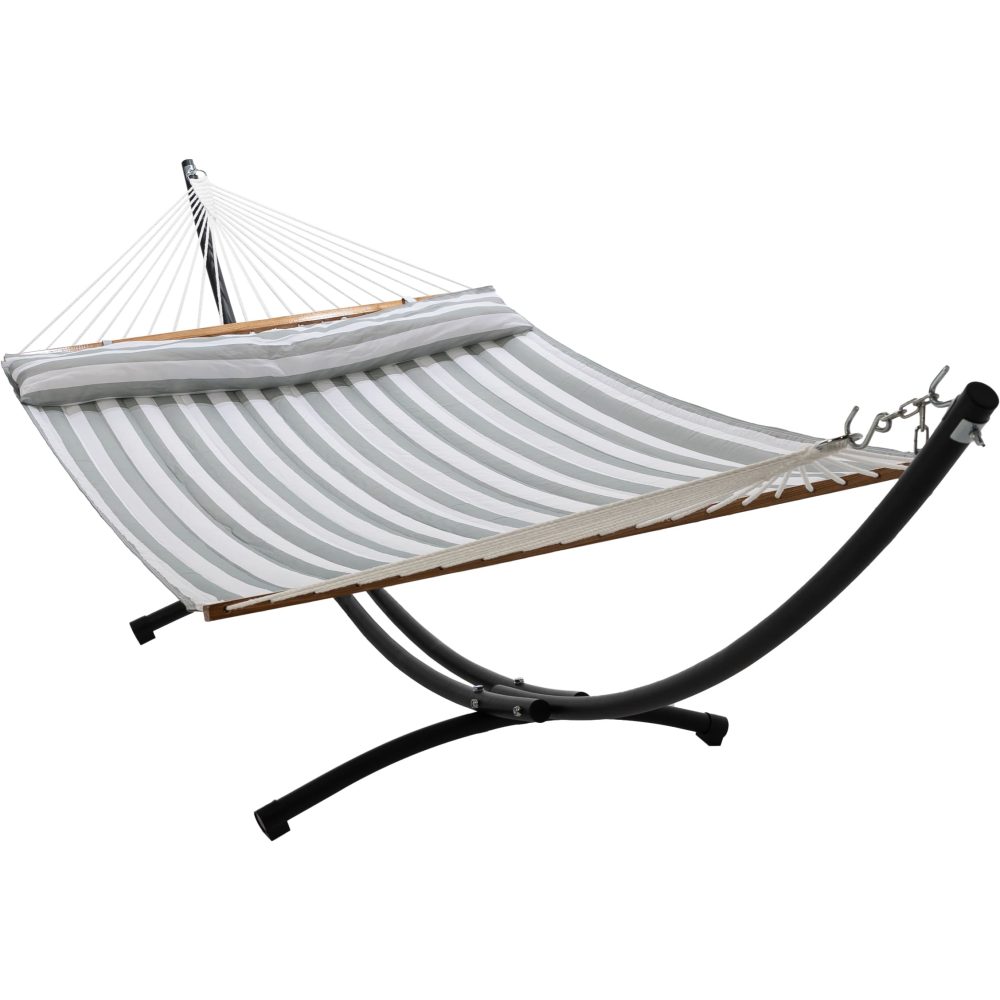 12ft Steel Arc Hammock Stand & King Quilted Hammock in Stone Stripe