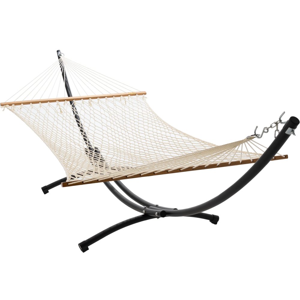 12ft Steel Arc Hammock Stand & Resort Polyester Rope Hammock