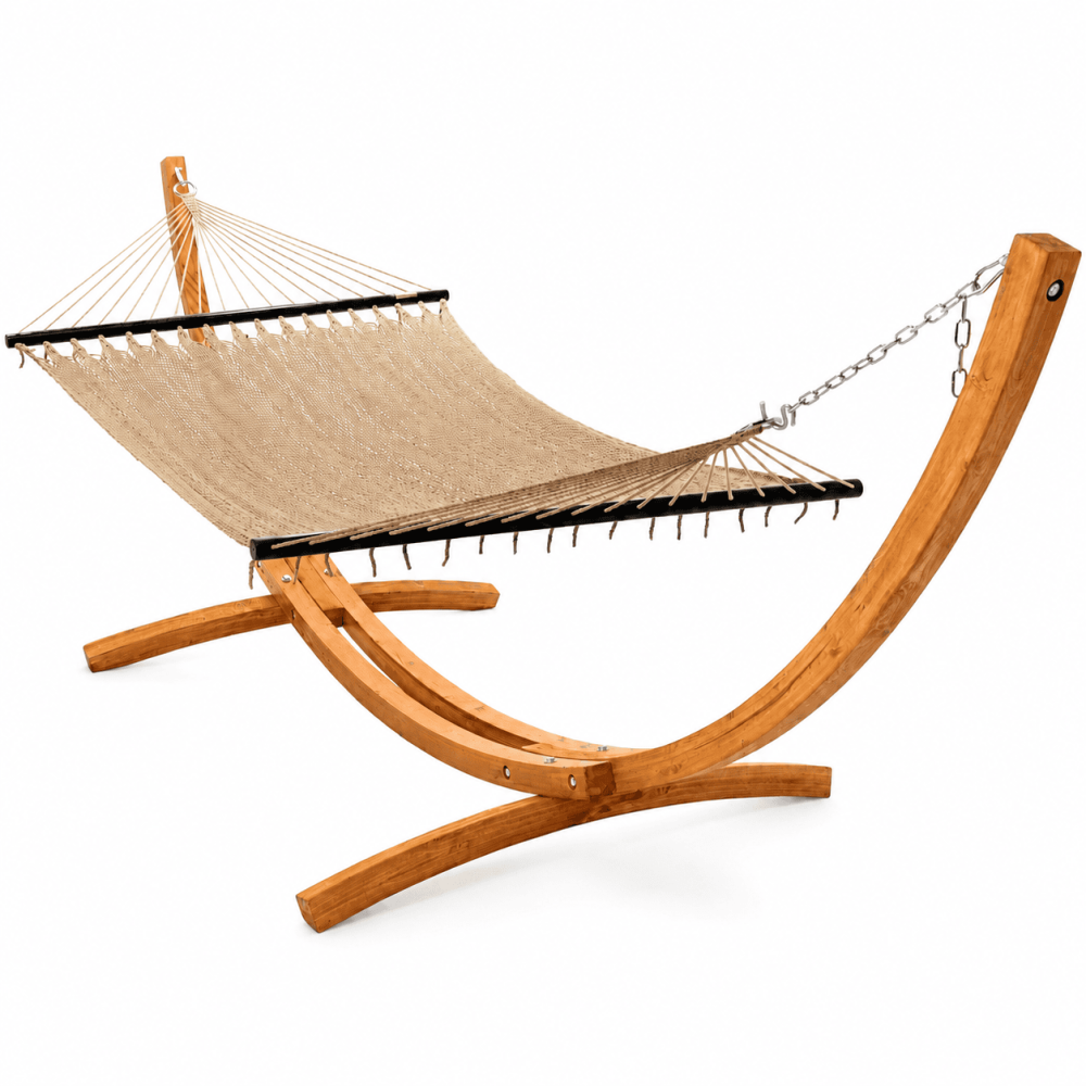 12 Foot Wooden Arc Hammock Stand & Caribbean Polyester Rope Hammock