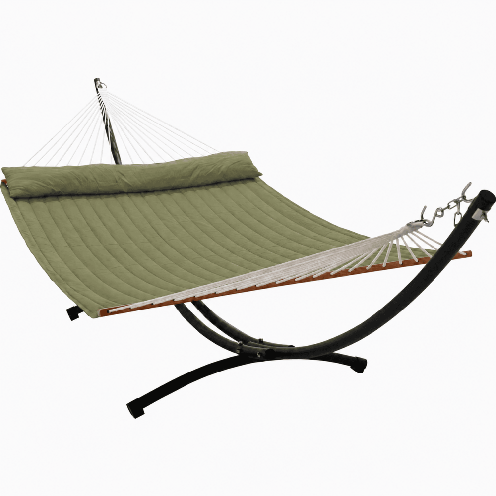 12ft Steel Arc Hammock Stand & King Quilted Hammock in Olive